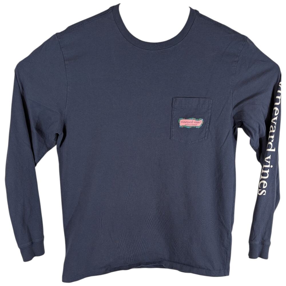 Vineyard Vines Mens Long Sleeve Shirt Navy Blue size Medium Pocket Front